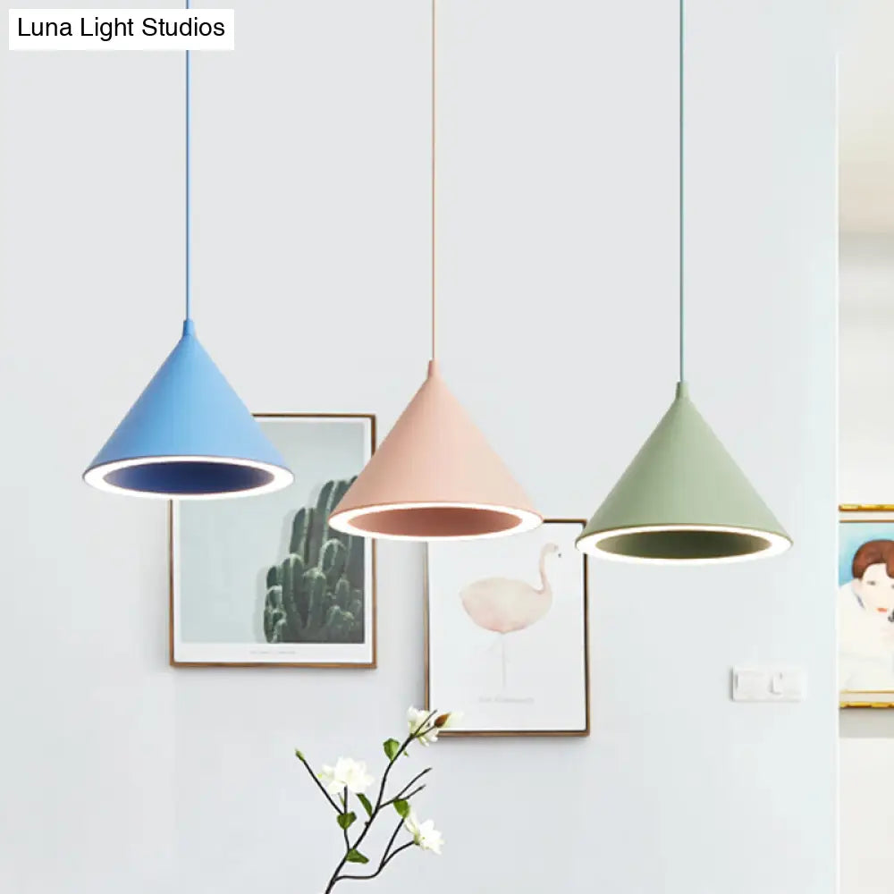 10"/12.5" Diameter 1 Light Conical Hanging Lamp Nordic Stylish Black/Blue Metal Pendant Light over Table