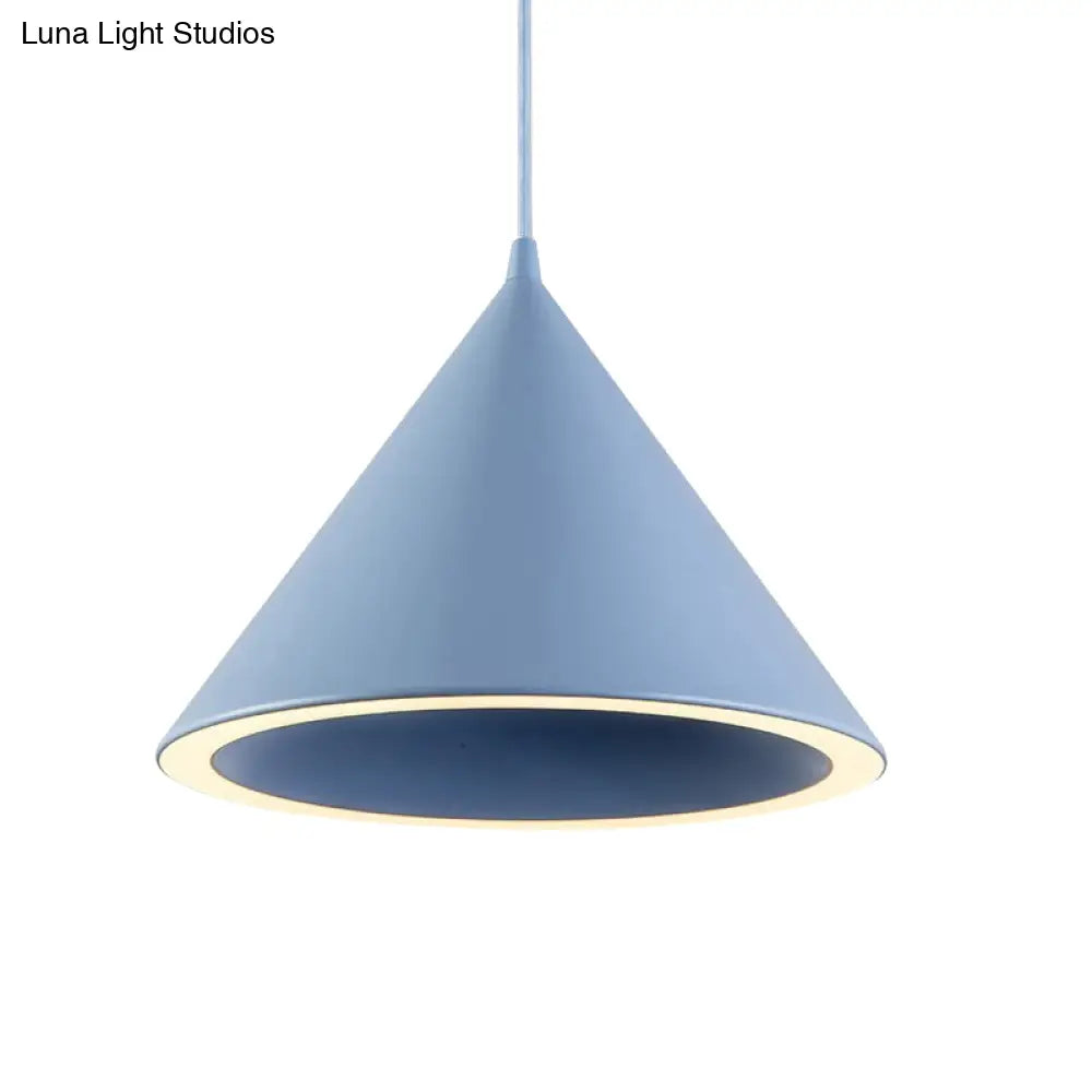 10"/12.5" Diameter 1 Light Conical Hanging Lamp Nordic Stylish Black/Blue Metal Pendant Light over Table