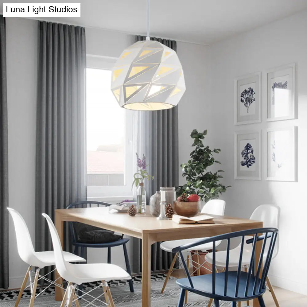 10"/12.5" Metal Laser-Cut Pendant Light Fixture: Modern 1-Light Hanging Lamp Kit in White/Black