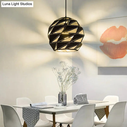 10"/12.5" Metal Laser-Cut Pendant Light Fixture: Modern 1-Light Hanging Lamp Kit in White/Black