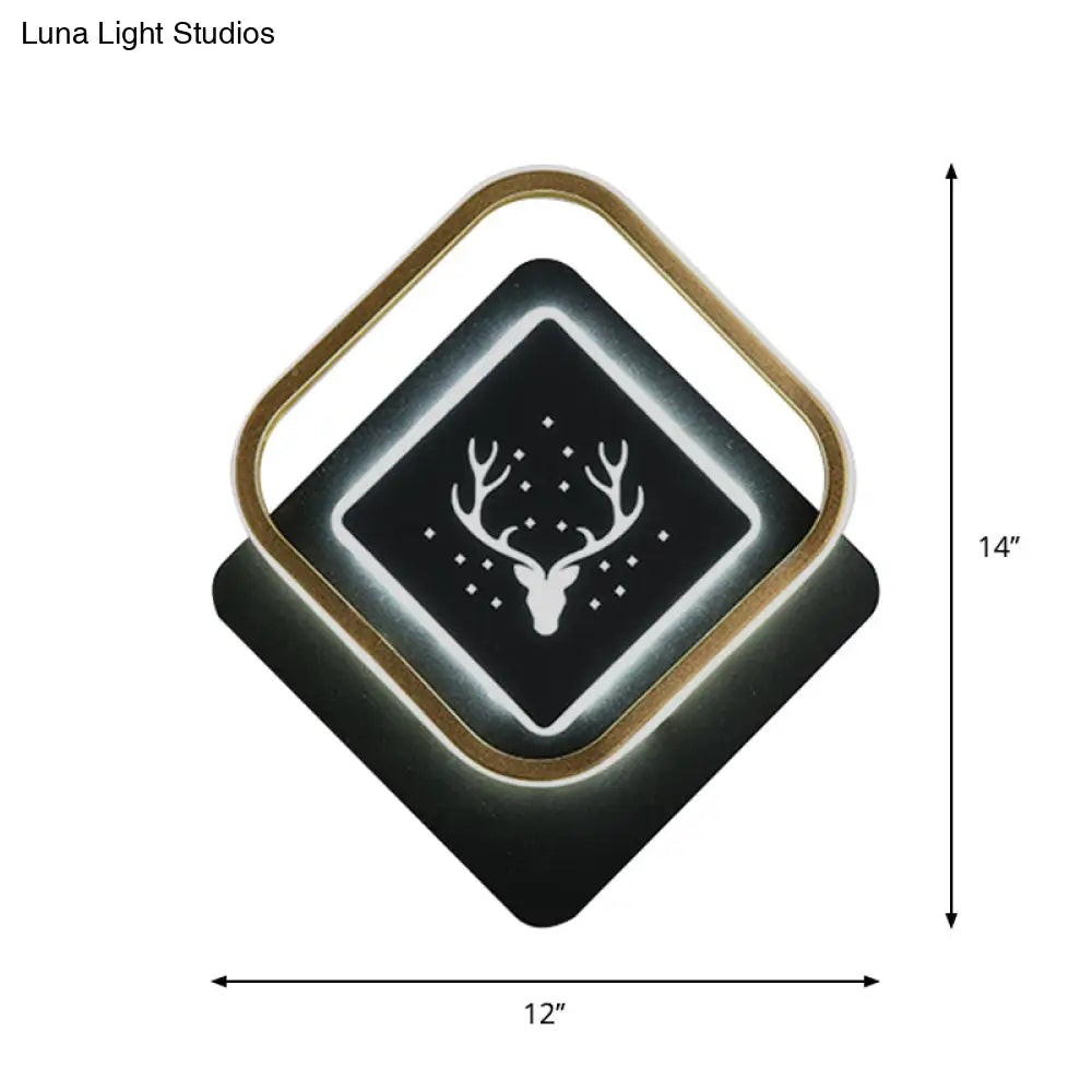 Aplique de pared circular nórdico de acrílico negro con diseño de cuernos y luz LED de 10"/12": inspiración para iluminación de mesilla.