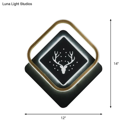 Aplique de pared circular nórdico de acrílico negro con diseño de cuernos y luz LED de 10"/12": inspiración para iluminación de mesilla.