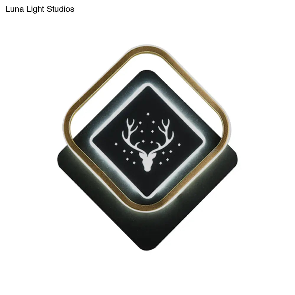 Aplique de pared circular nórdico de acrílico negro con diseño de cuernos y luz LED de 10"/12": inspiración para iluminación de mesilla.