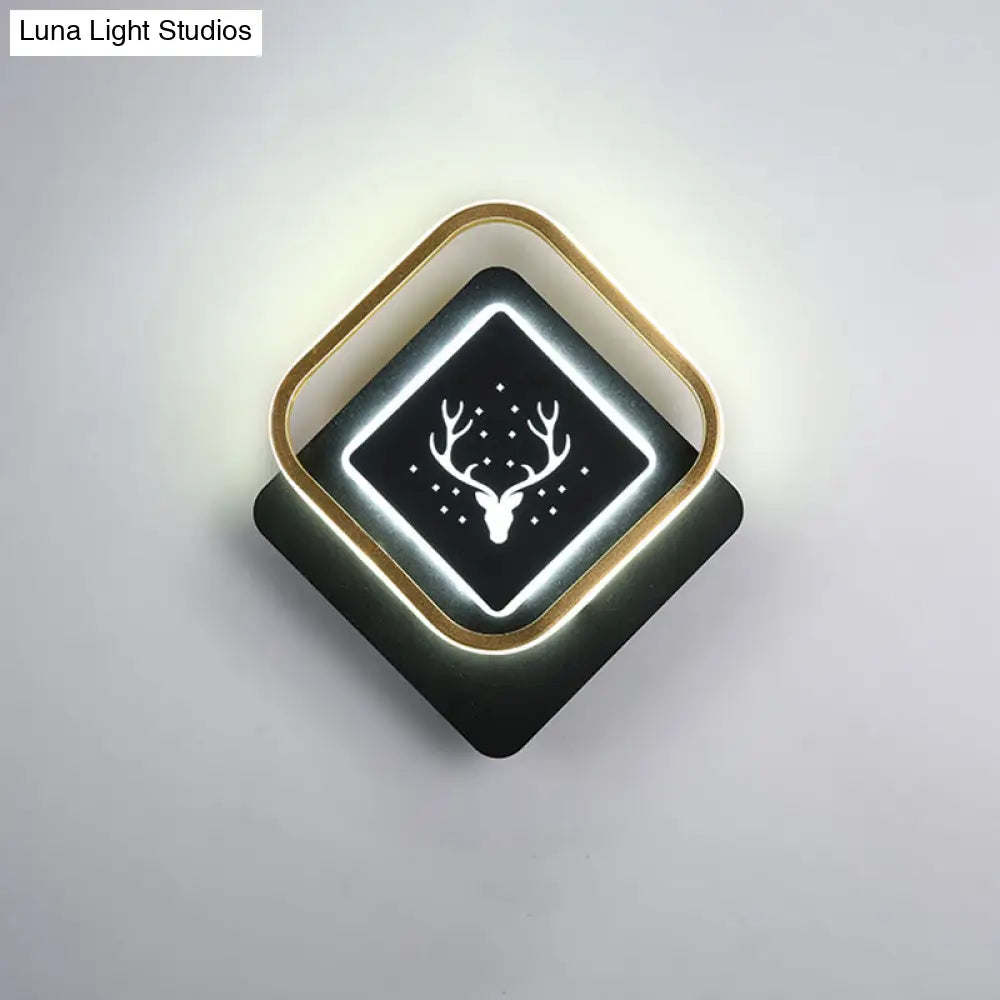 Aplique de pared circular nórdico de acrílico negro con diseño de cuernos y luz LED de 10"/12": inspiración para iluminación de mesilla.