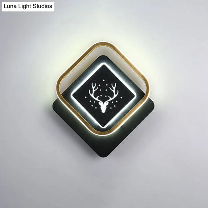 Aplique de pared circular nórdico de acrílico negro con diseño de cuernos y luz LED de 10"/12": inspiración para iluminación de mesilla.