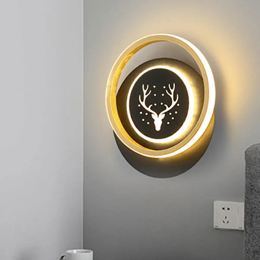 10"/12" LED Nordic Acrylic Circle Wall Sconce with Antler Design in Black: Bedside Lighting Inspiration