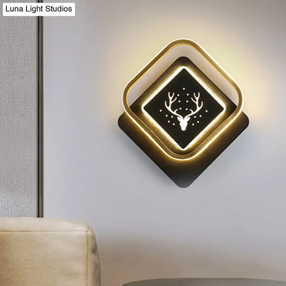 Aplique de pared circular nórdico de acrílico negro con diseño de cuernos y luz LED de 10"/12": inspiración para iluminación de mesilla.