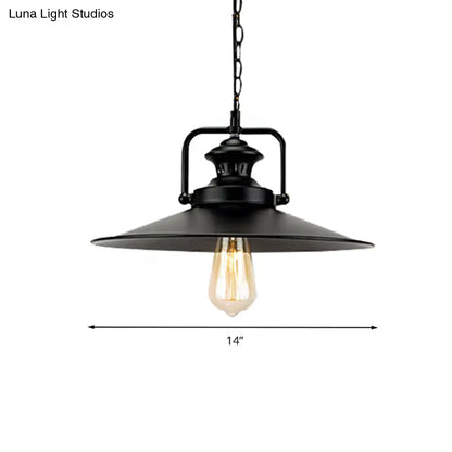 10"/14" Flared Metallic Pendant Light in Black - Ideal for Industrial Loft and Study Room