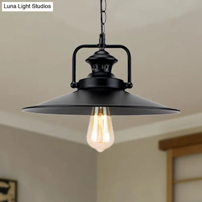 10"/14" Flared Metallic Pendant Light in Black - Ideal for Industrial Loft and Study Room