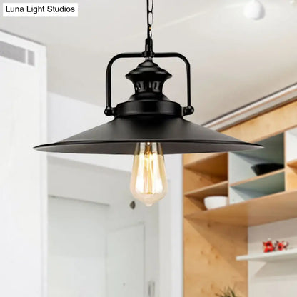 10"/14" Flared Metallic Pendant Light in Black - Ideal for Industrial Loft and Study Room