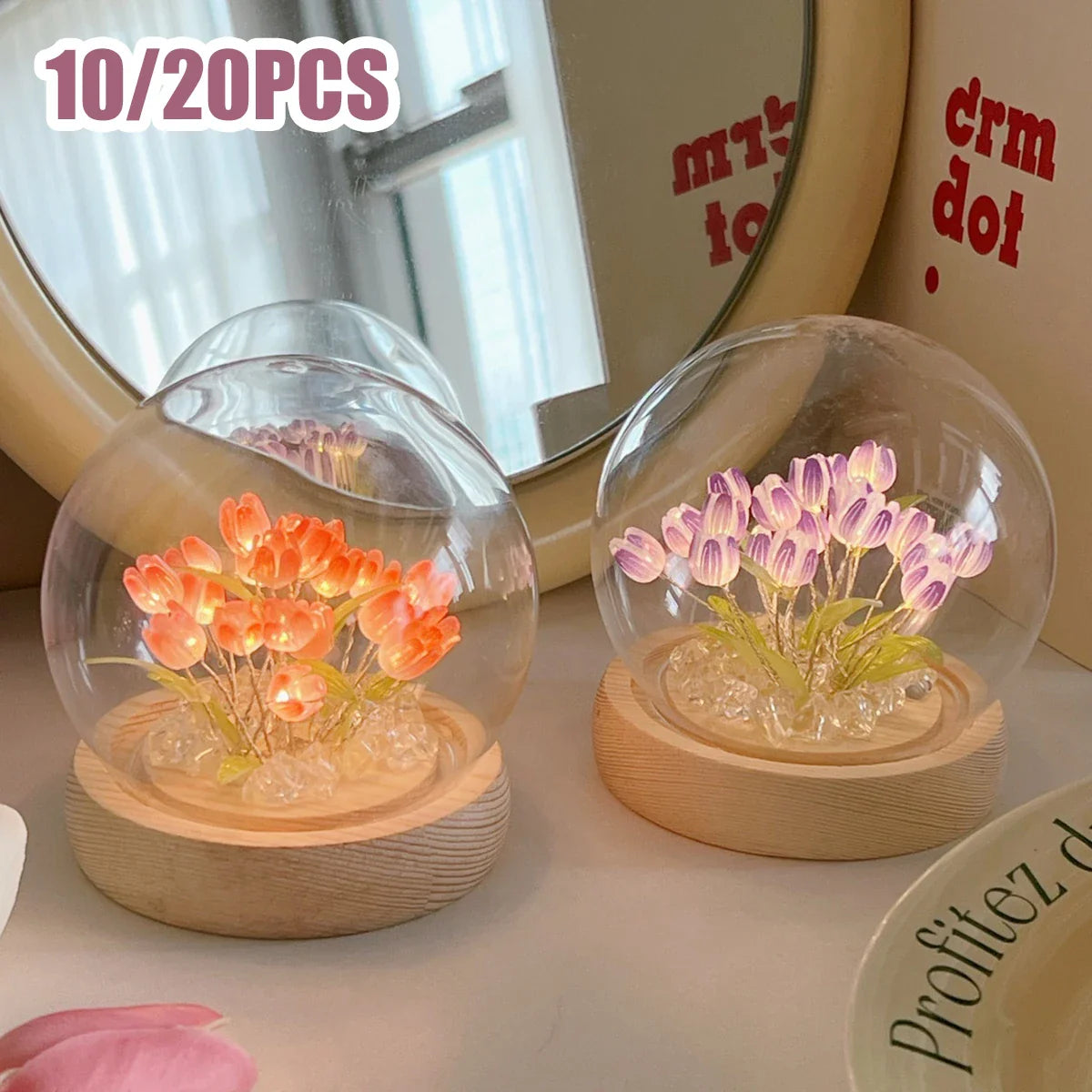 10/20Pcs Tulip Night Light Battery Operated Tulip Flower Table Lamp DIY Simulation Tulip LED Nightlight Handmade