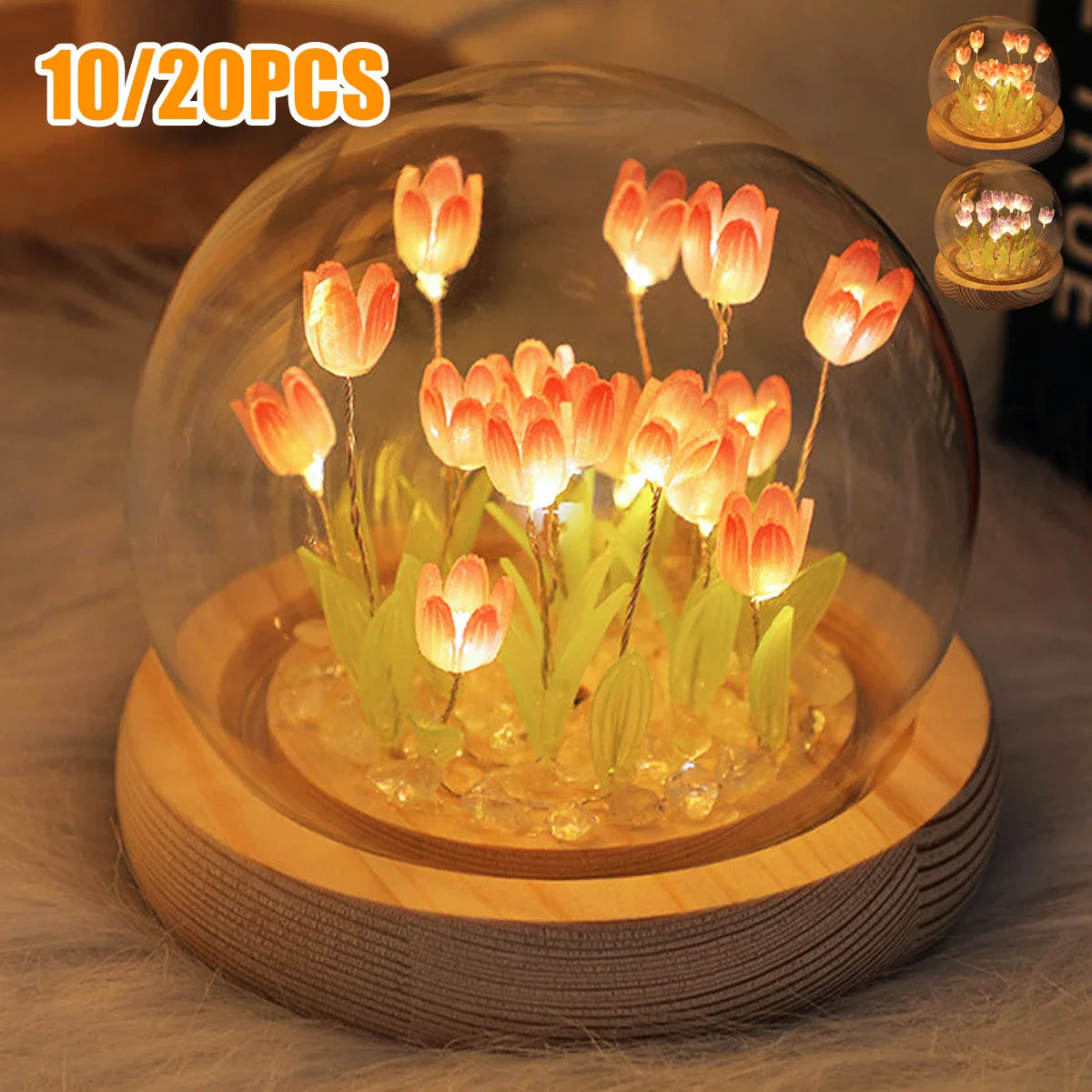 10/20Pcs Tulip Night Light Battery Operated Tulip Flower Table Lamp DIY Simulation Tulip LED Nightlight Handmade