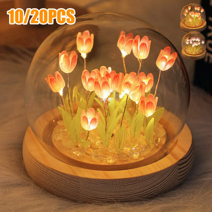 10/20Pcs Tulip Night Light Battery Operated Tulip Flower Table Lamp DIY Simulation Tulip LED Nightlight Handmade