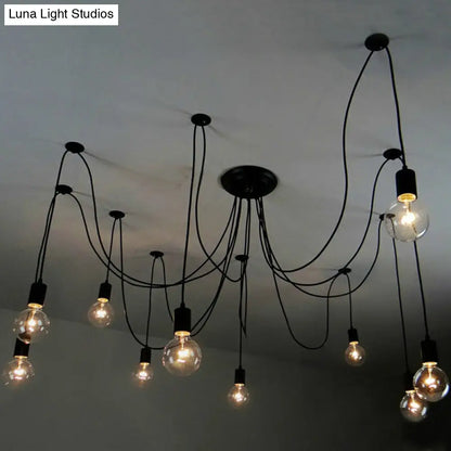 10 Head Black Swag Pendant Lighting Fixture for Hanging Lights with Naked Bulb - Factory Style