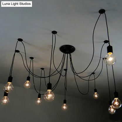 Lámpara colgante de 10 luces, estilo industrial, color negro, para bombillas desnudas