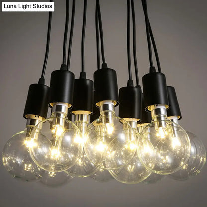 Lámpara colgante de 10 luces, estilo industrial, color negro, para bombillas desnudas