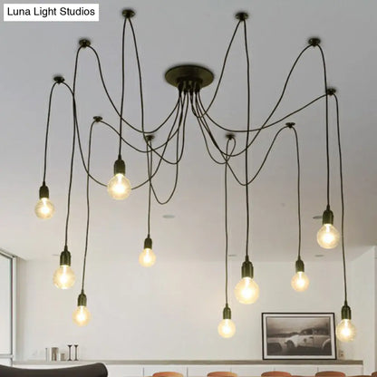 Lámpara colgante de 10 luces, estilo industrial, color negro, para bombillas desnudas