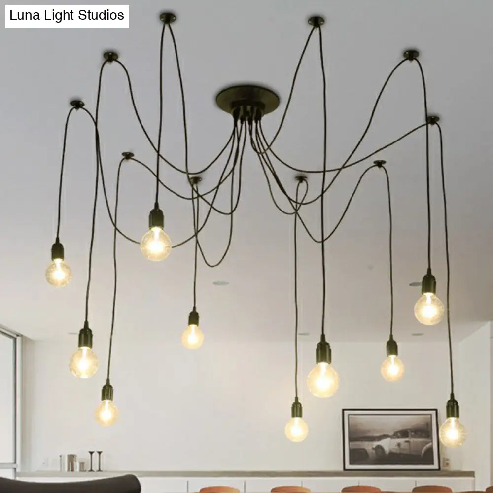 10 Head Black Swag Pendant Lighting Fixture for Hanging Lights with Naked Bulb - Factory Style