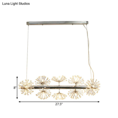 مصباح جزيرة DecorBites™ ذو 10 رؤوس من الكريستال الشفاف: إضاءة معلقة عصرية من الكروم على شكل الهندباء لغرفة الطعام