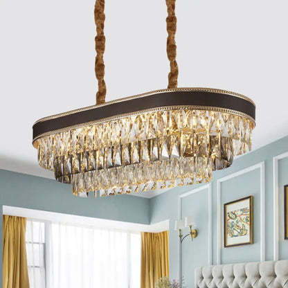 ديكوربايتس™ مصباح جزيرة بيضاوي الشكل مزود بـ 10 مصابيح مع إضاءة كريستالية مستطيلة باللون الأسود