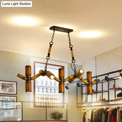 DecorBites™ 10-Light Metal Island Pendant in Brown with Wave Style, Pipe Shade, and Rope Detail".