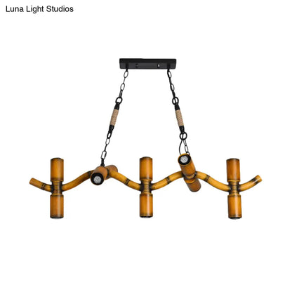 DecorBites™ 10-Light Metal Island Pendant in Brown with Wave Style, Pipe Shade, and Rope Detail".