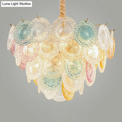 Lámpara de techo colgante moderna de 10 luces con discos de cristal multicolor - Elegante lámpara de techo para dormitorio
