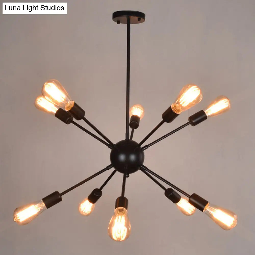 Lámpara de araña industrial vintage de 10 luces para salas de estar, restaurantes y bares en color negro