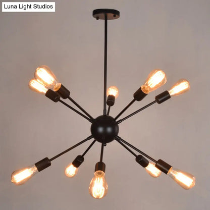 Lámpara de araña industrial vintage de 10 luces para salas de estar, restaurantes y bares en color negro