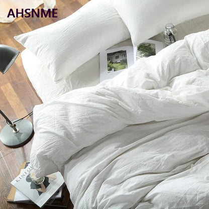 100% Cotton White Duvet Cover Set - White / US Full 200x228cm