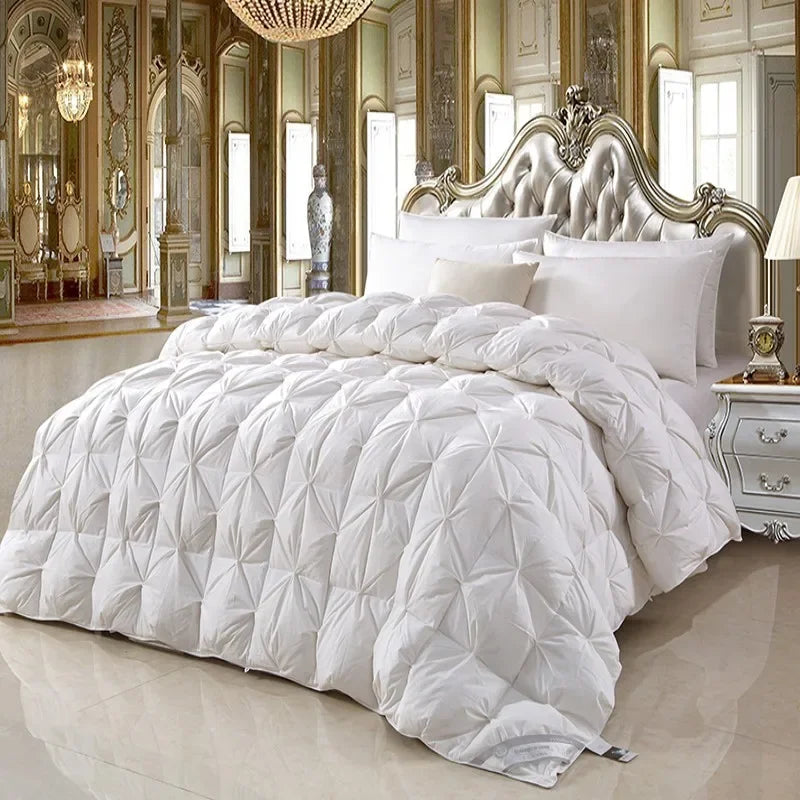 White quilted comforter with diamond pattern made from 100% white goose down and pure cotton for winter use