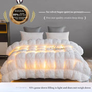 White quilt 100 percent white goose down comforter with plush puffy texture and diamond stitching pattern