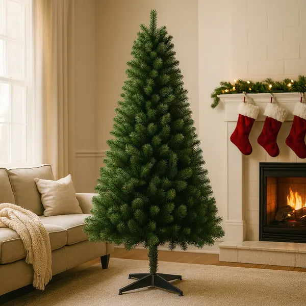 6FT unbeleuchteter künstlicher Weihnachtsbaum mit 490 Spitzen, PVC-Vollzweigen, klassischer grüner Feiertagsbaum mit 4-Bein-Plastikständer für die Innenraum-Dekoration des Hauses – Abholung vor Ort wird nicht unterstützt.