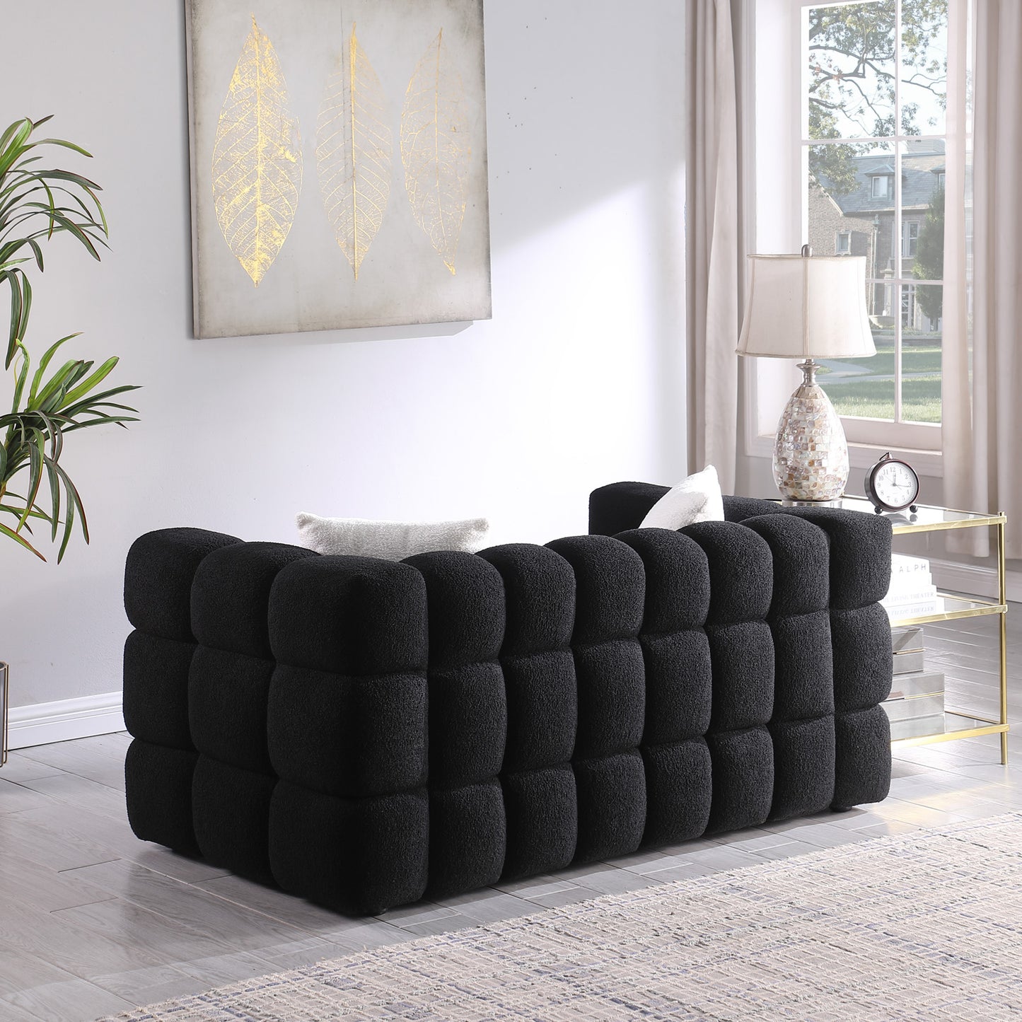 62.2length ,35.83inch Deepth ,human Body Structure For USA People, Marshmallow Sofa,boucle Sofa ,BLACK Color, 2 Seater