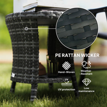18 Wicker Outdoor Coffee Table, PE Rattan Patio Side Table With 2-Tier Storage, Composite Wood Top, Gray