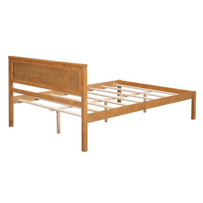 Platform Bed Frame With Headboard, Wood Slat Support, No Box Spring Needed, Full, Oak