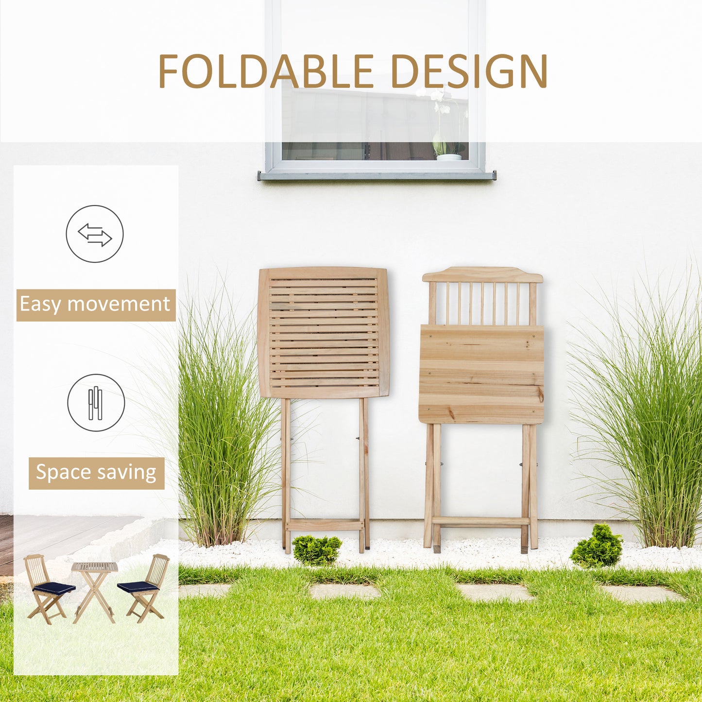 3 Pieces Patio Folding Bistro Set