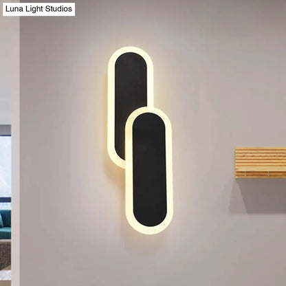 Aplique de pared LED ovalado doble de 11"/14.5" - Blanco/Negro, Estilo modernista con luz blanca/cálida