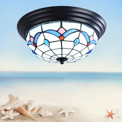 DecorBites™ DecorBites™ 11"/15" Tiffany Cut Glass Flush Ceiling Light - 3-Light Flush Mount Fixture in White - Ideal for Corridors