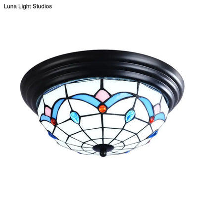 DecorBites™ DecorBites™ 11"/15" Tiffany Cut Glass Flush Ceiling Light - 3-Light Flush Mount Fixture in White - Ideal for Corridors