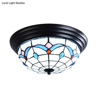 DecorBites™ DecorBites™ 11"/15" Tiffany Cut Glass Flush Ceiling Light - 3-Light Flush Mount Fixture in White - Ideal for Corridors