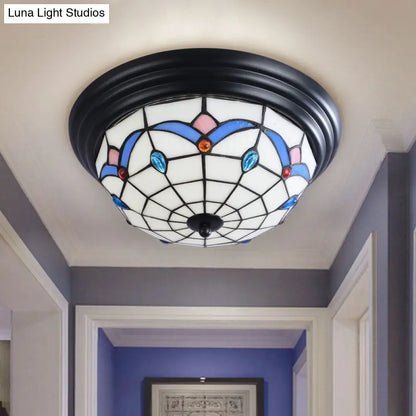 DecorBites™ DecorBites™ 11"/15" Tiffany Cut Glass Flush Ceiling Light - 3-Light Flush Mount Fixture in White - Ideal for Corridors