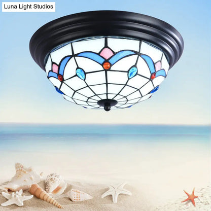 DecorBites™ DecorBites™ 11"/15" Tiffany Cut Glass Flush Ceiling Light - 3-Light Flush Mount Fixture in White - Ideal for Corridors