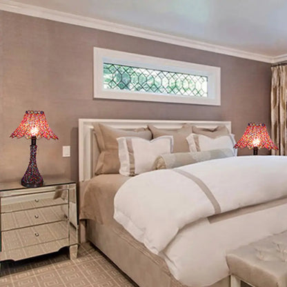 Lámpara de mesa antigua de metal con forma de cúpula/campana de 28-29 cm con 1 bombilla - Iluminación de mesilla de noche morada para sala de estar