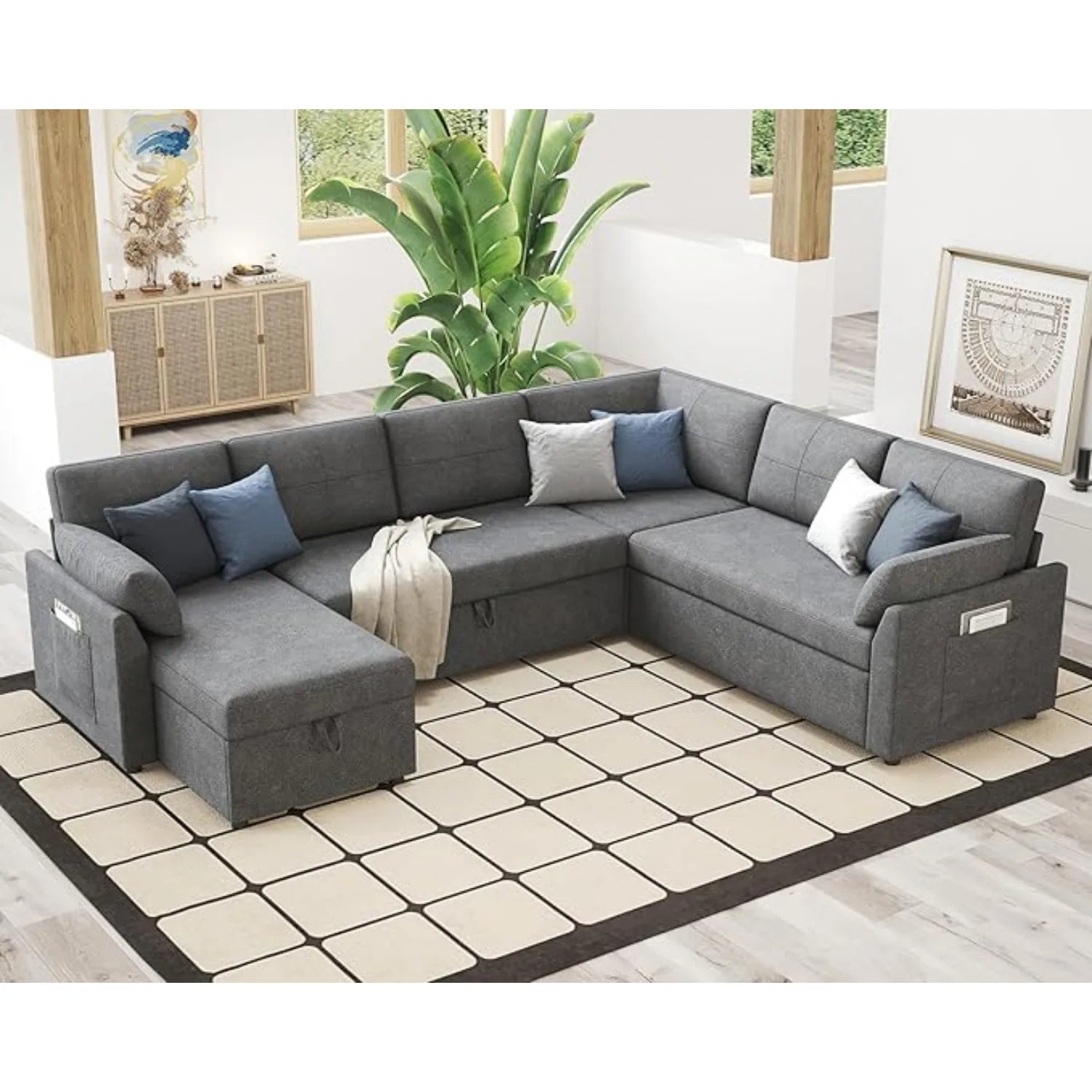 112 Inch U Shape Sleeper Sofa