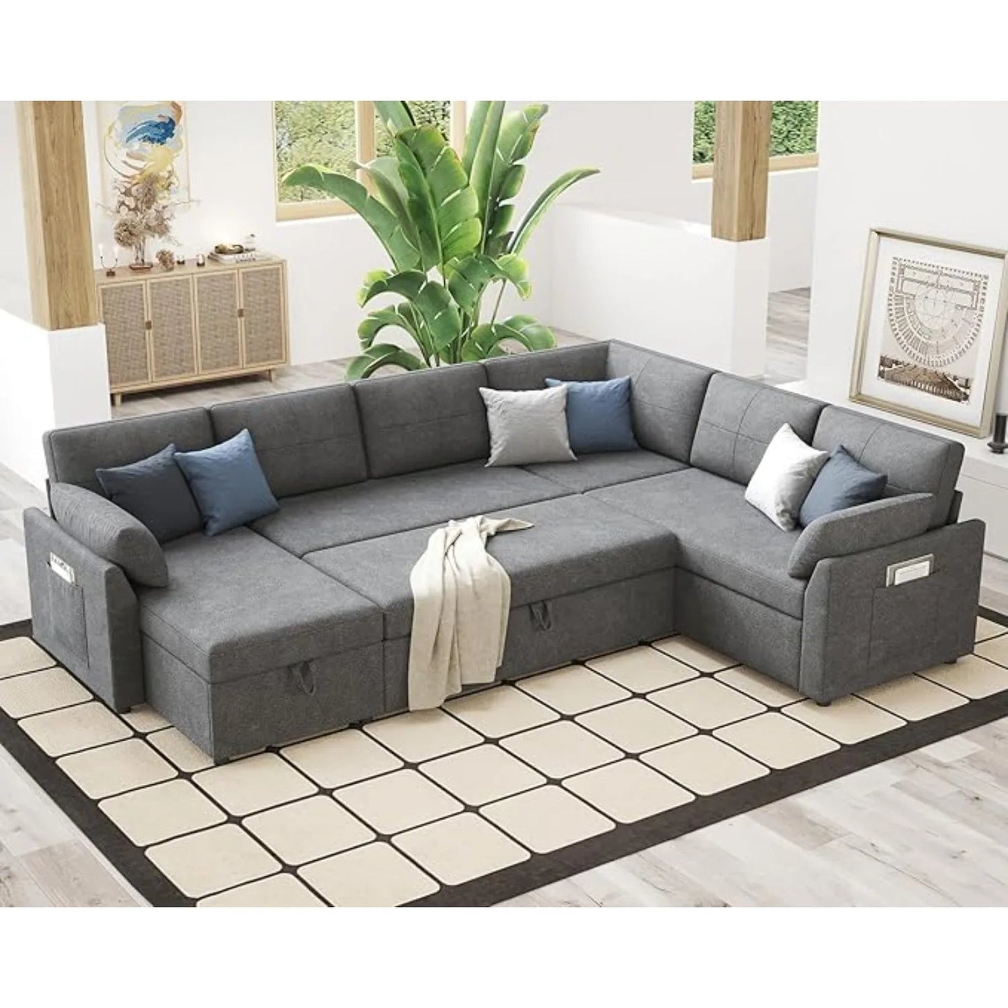 112 Inch U Shape Sleeper Sofa