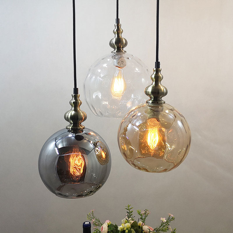 Contemporary Hammered Glass Pendant Light for Boutique Kitchen - 1 Bulb Globe Suspension Light