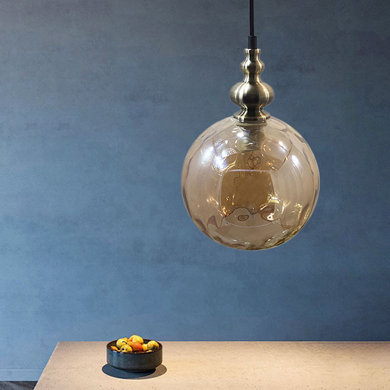 Contemporary Hammered Glass Pendant Light for Boutique Kitchen - 1 Bulb Globe Suspension Light