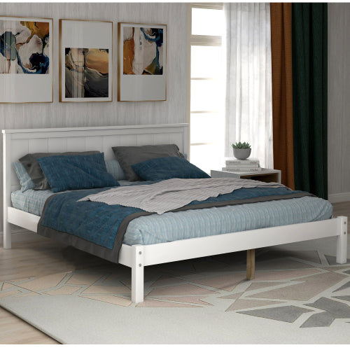 Estructura de Cama Plataforma con Cabecero, Soporte de Listones de Madera, No se Requiere Resorte de Caja, Talla Queen, Blanco