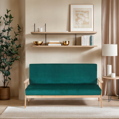 Modern Velvet Loveseat Sofa With Wooden Arms Office Couch 2-3 Seat